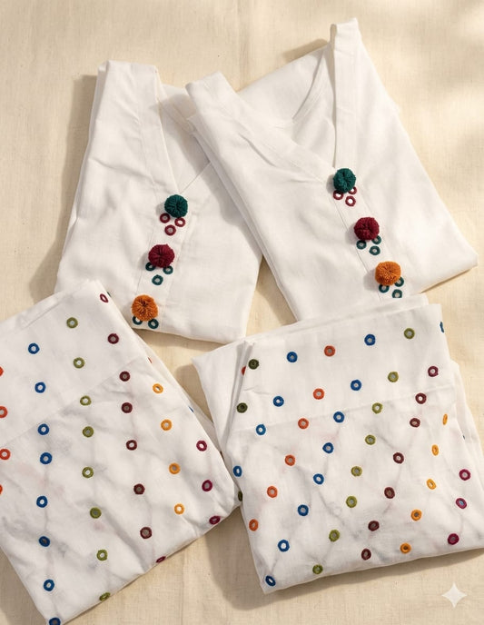 Prism-Accent White Mirror-Work 3-Piece Ensemble