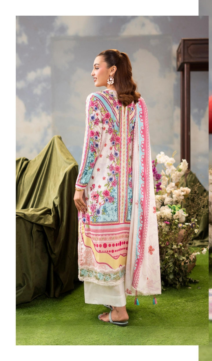 Premium 3-Piece Unstitched Embroidered Lawn Suit – Digital Printed | Yusra Essentials