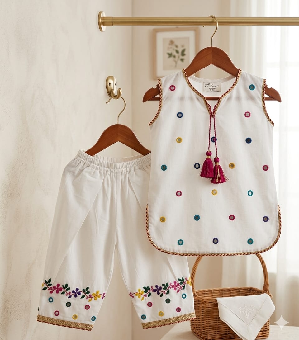 Prism-Accent White Mirror-Work 3-Piece Ensemble