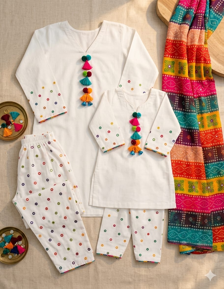 Prism-Accent White Mirror-Work 3-Piece Ensemble