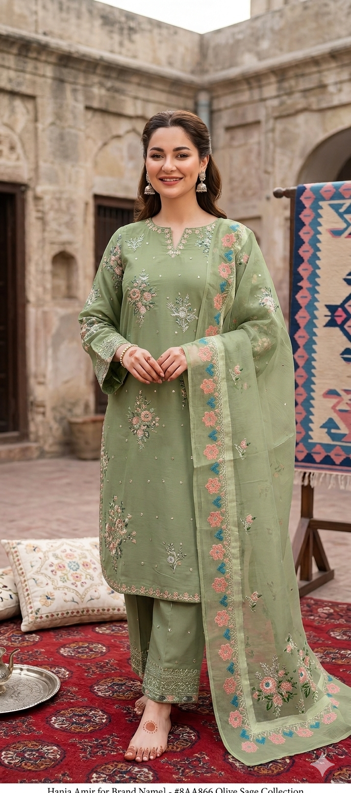 Yusra Essentials | Premium Embroidered 3-Piece Cotton Silk Suite – Slate Grey & Blush Flora